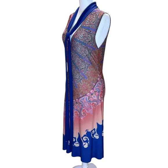 Etro - Paisley Print Sleeveless Shift Midi Dress, Neck Ties - Size 8 -US, 44 -IT - Picture 4 of 16